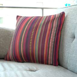 "Pink Striped Mexican Cushion Covers - Woven Multicoloured Ethnic Throw Pillow 16""/18" - thumbnail 2