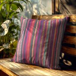 "Pink Striped Mexican Cushion Covers - Woven Multicoloured Ethnic Throw Pillow 16""/18" - thumbnail 2