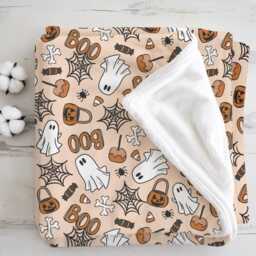 Ghosts - Orange Boo, Sherpa Fleece Blanket, Decor, Kids Bedding, Blankets, Children's, Ghost Halloween, Candy, Blanket - thumbnail 3