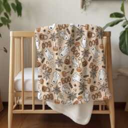 Ghosts - Orange Boo, Sherpa Fleece Blanket, Decor, Kids Bedding, Blankets, Children's, Ghost Halloween, Candy, Blanket - thumbnail 2