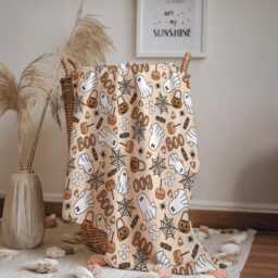 Ghosts - Orange Boo, Sherpa Fleece Blanket, Decor, Kids Bedding, Blankets, Children's, Ghost Halloween, Candy, Blanket