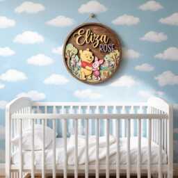 Personalized Pooh & Piglet Name Sign, Woodland Nursery Decor, Forest Baby Room Wall Art, Custom Kids Door Shower Gift - thumbnail 2