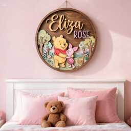 Personalized Pooh & Piglet Name Sign, Woodland Nursery Decor, Forest Baby Room Wall Art, Custom Kids Door Shower Gift - thumbnail 3