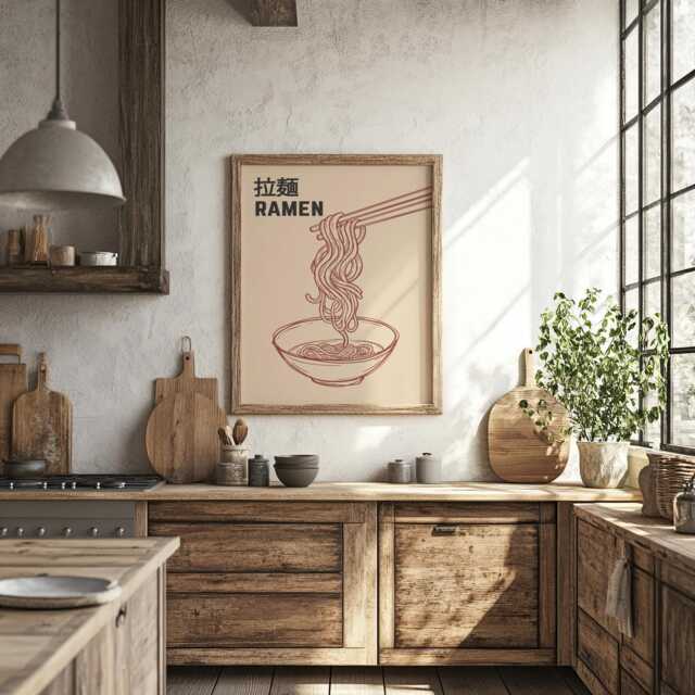 Ramen Print, Japanese Kitchen Wall Art, Noodle Poster, Minimalist Food Illustration, Asian Decor - image 1
