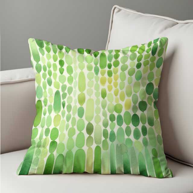 Green Watercolor Droplet Cushion Cover, Modern Nature Inspired Abstract Pillow Polka Dot Geometric Case - image 1