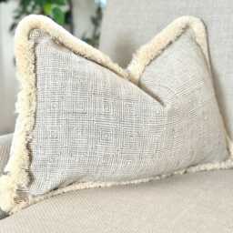 Neutral Geometric Cushion Cover Fringed Throw Pillow - New England Natural - thumbnail 4