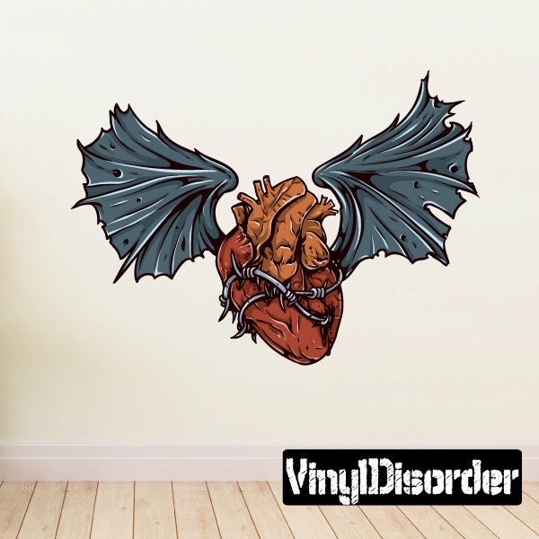 Winged Human Heart Wall Decal - Fabric Vinyl Removable & Reusable Heartuscolor019Et