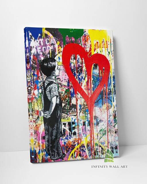 Love Heart Graffiti Canvas Art Wall Print Picture Banksy Style Framed Home Decor -D312 - image 1
