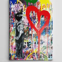 Love Heart Graffiti Canvas Art Wall Print Picture Banksy Style Framed Home Decor -D312 - thumbnail 2