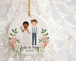 Wedding Christmas Ornament - Bride & Groom Present Personalized Cute Couple Black White - thumbnail 1