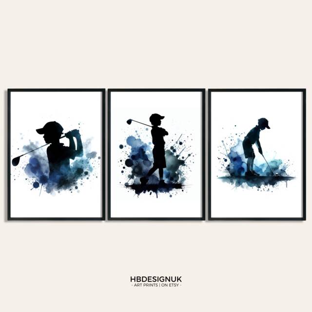 Boy Golf Poster Print - Set Of 3 Golfing Prints - Watercolour Golfer Wall Art Posters For Lover Decor Room Artwork - image 1