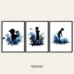 Boy Golf Poster Print - Set Of 3 Golfing Prints - Watercolour Golfer Wall Art Posters For Lover Decor Room Artwork - thumbnail 1