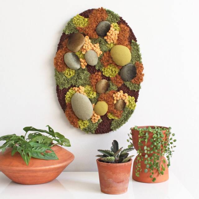 Autumn Textile Wall Art, Forest Floor Home Decor, Nature-Inspired Artwork, Moss Tufted Rug, Punch Needle Rug - image 1