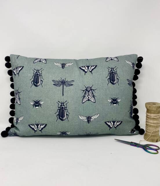 Tassel Bug Cushion, Insects Cushion Cover, Pom Grey & Black Duck Feather Pillow, Letterbox Gift - image 1