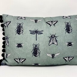 Tassel Bug Cushion, Insects Cushion Cover, Pom Grey & Black Duck Feather Pillow, Letterbox Gift - thumbnail 3