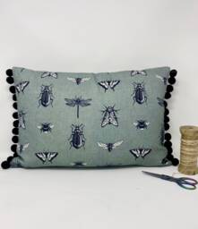Tassel Bug Cushion, Insects Cushion Cover, Pom Grey & Black Duck Feather Pillow, Letterbox Gift - thumbnail 1