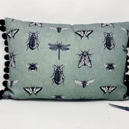 Tassel Bug Cushion, Insects Cushion Cover, Pom Grey & Black Duck Feather Pillow, Letterbox Gift - thumbnail 2