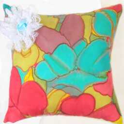 Silk Cushion Cover Abstract, 40 cm Square With White Bow. Bohemian Soft Furnishings - thumbnail 3