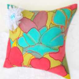 Silk Cushion Cover Abstract, 40 cm Square With White Bow. Chintzy. Gift For Her