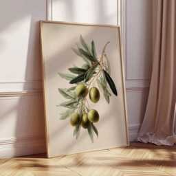 Olive Branch Botanical Poster, Vintage Mediterranean Wall Art Print, Rustic Kitchen Decor, Farmhouse Nature Illustration - thumbnail 2