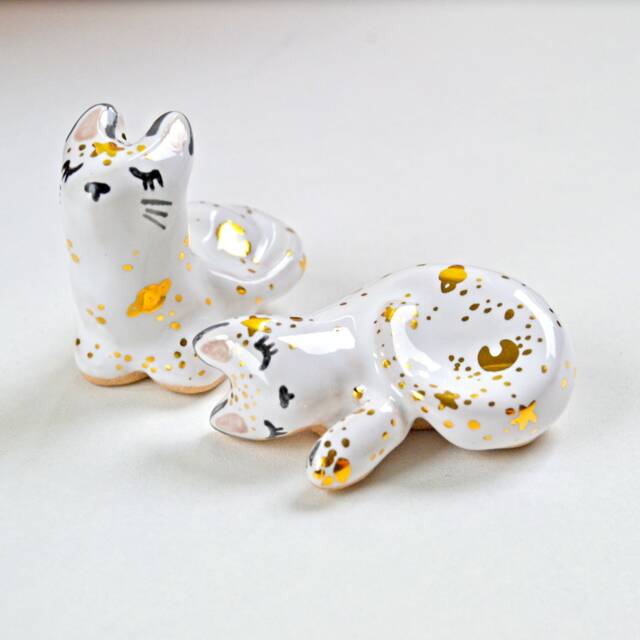 Moon Phases Cat Figurine, Cake Toppers, Celestial Art, Crescent Cat, Sailor Moon, Ceramic Crazy Lady, Milky Way - image 1