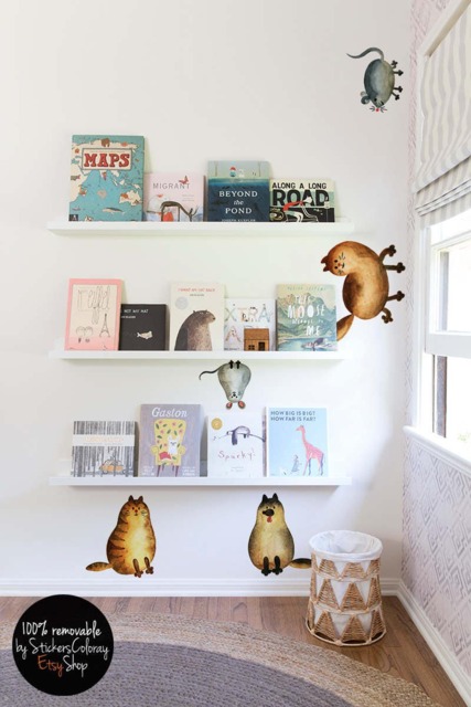 Cat & Mouse Removable Wall Decal, House Animals Reusable Decor, Kids Repositionable Sticker, Pets Peel Stick Decor #7W - image 1