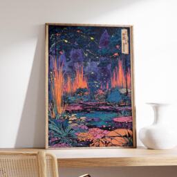 Firefly Forest Poster, Japanese-Inspired Art Print, Vibrant Nature Wall - thumbnail 2