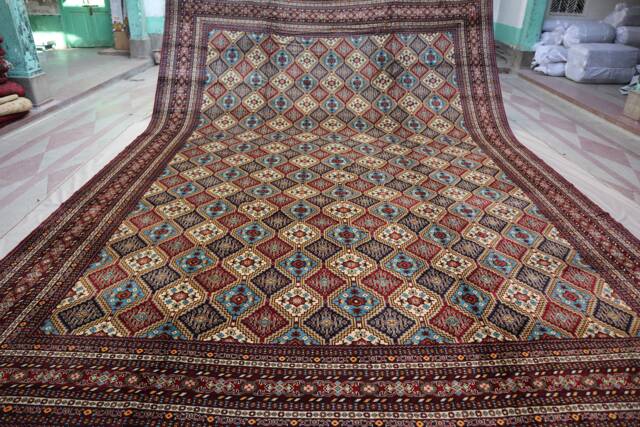 13x18 Ft - 400x550 cm High Quality Afghan Hand Knotted Natural Veg Dyes Geometric Wool Area Rug, Large Oriental Rugs For Living Room - image 1