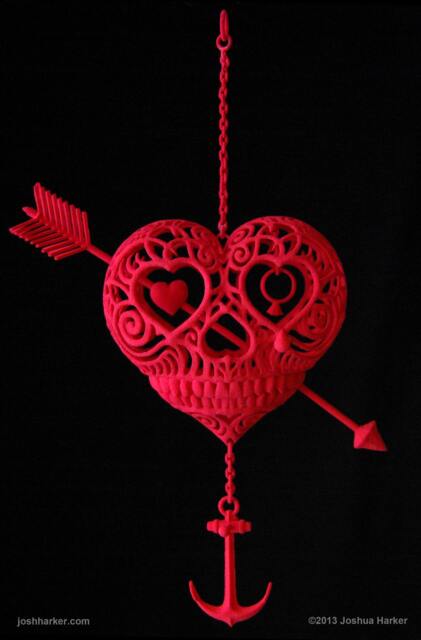 Til Death Do Us Part - Heart Skull With Anchor Sculpture - image 1