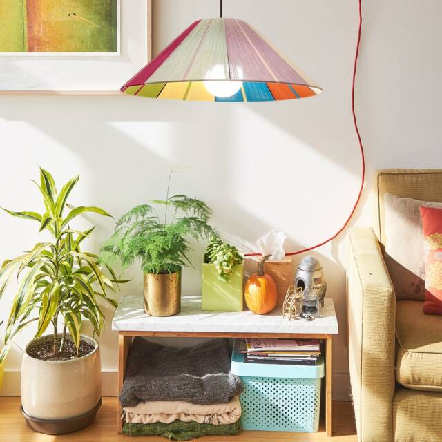 Handmade Woven Cotton Lampshade, Colorful Geometric Pendant Light - image 1