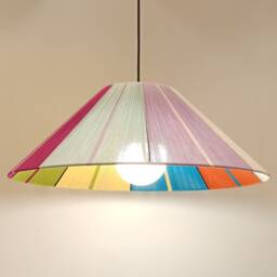 Handmade Woven Cotton Lampshade, Colorful Geometric Pendant Light - thumbnail 4