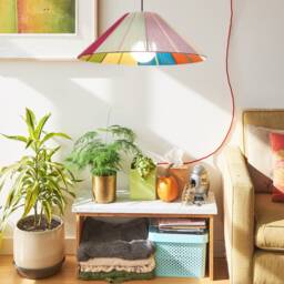 Handmade Woven Cotton Lampshade, Colorful Geometric Pendant Light - thumbnail 1