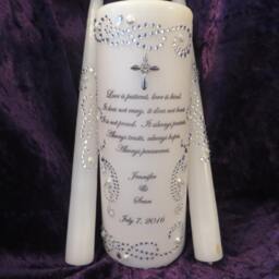 Personalized Unity Candle Set Rhinestone Pearls, Silver Cross - thumbnail 3
