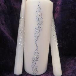 Personalized Unity Candle Set Rhinestone Pearls, Silver Cross - thumbnail 2
