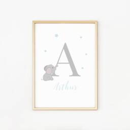 Personalised Name Baby Boy Print, Set Of 3, Elephant, Moon Star Nursery Prints, New Baby, Bedroom, Christening Gift, Grey Blue, A3 A4 - thumbnail 3