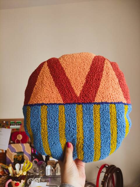 Punch Needle Pillow, Geometric Decorative Hand Tufted Cushion, Modern Embroidery Design Cushion - image 1