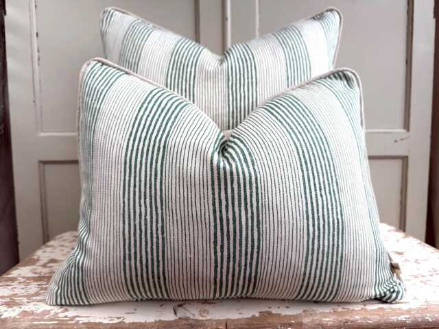 Cushions Made in Fermoie Ticking Stripe Decorative Green Cotton Cushion Pillow Throw Cover - image 1