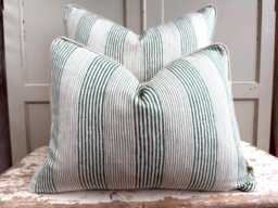 Cushions Made in Fermoie Ticking Stripe Decorative Green Cotton Cushion Pillow Throw Cover - thumbnail 1