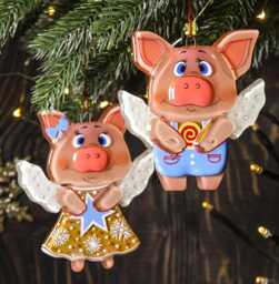 Funny Pig Fused Glass Christmas Ornaments, Cute Tree D??cor Painted Art Chinese Zodiac Symbol Of Year, Gift For Siblings - thumbnail 1