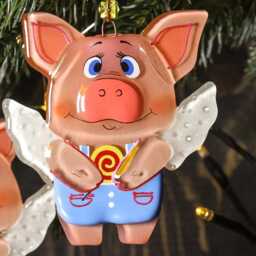 Funny Pig Fused Glass Christmas Ornaments, Cute Tree D??cor Painted Art Chinese Zodiac Symbol Of Year, Gift For Siblings - thumbnail 2