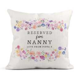 Personalised Cushion For Nanny, Floral Reserved Birthday Gift, Christmas Linen Cushion, Wildflowers - thumbnail 1
