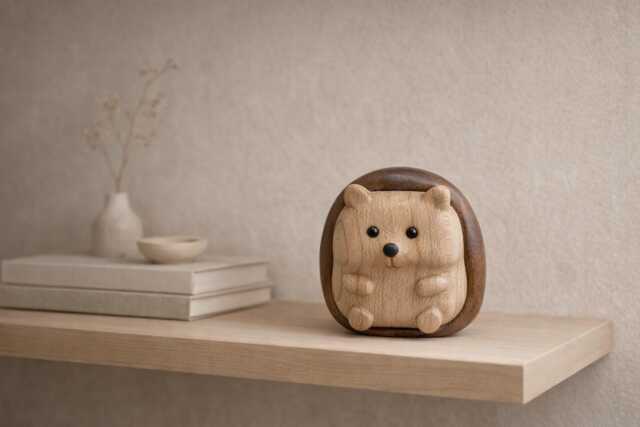 Cute Wooden Hedgehog Figurine - Mini Woodland Ornament Desk Decor Minimal Scandinavian Shelf Personalised Option - image 1