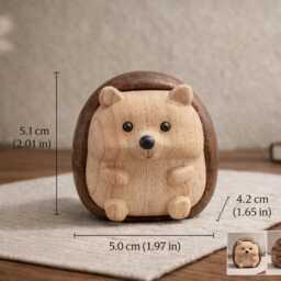 Cute Wooden Hedgehog Figurine - Mini Woodland Ornament Desk Decor Minimal Scandinavian Shelf Personalised Option - thumbnail 3
