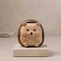Cute Wooden Hedgehog Figurine - Mini Woodland Ornament Desk Decor Minimal Scandinavian Shelf Personalised Option - thumbnail 2
