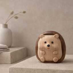 Cute Wooden Hedgehog Figurine - Mini Woodland Ornament Desk Decor Minimal Scandinavian Shelf Personalised Option - thumbnail 4