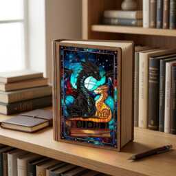 Fourth Wing Book Lamp, Empyrean Stained Glass Style, Led Foldable Light, Dark Fantasy Night Light - thumbnail 2