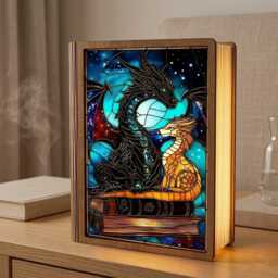 Fourth Wing Book Lamp, Empyrean Stained Glass Style, Led Foldable Light, Dark Fantasy Night Light - thumbnail 3
