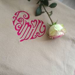 Beige, Warm, Soft, Light Fleece Blanket With Embroidery Heart Family. A Gift For Valentine's Day - thumbnail 3
