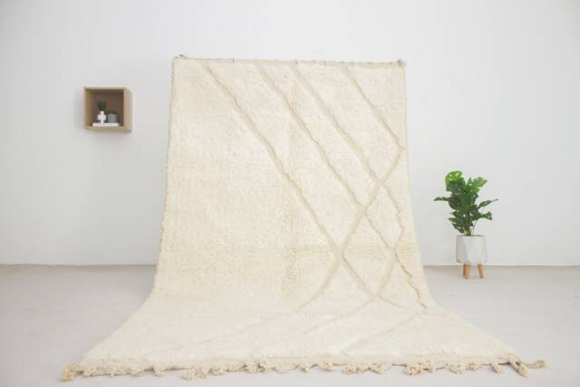 Moroccan Area Rug- Soft Beni Ourain Rug For Living Room - Solid White Tufted Berber Mid Century Modern - image 1