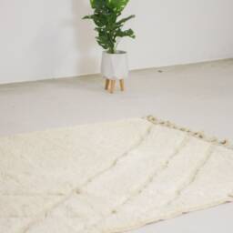 Moroccan Area Rug- Soft Beni Ourain Rug For Living Room - Solid White Tufted Berber Mid Century Modern - thumbnail 2